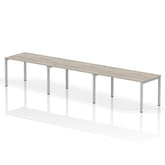 Impulse Single Row 3 Person Bench Desk W1400 x D800 x H730mm Grey Oak Finish Silver Frame - IB00329 DD